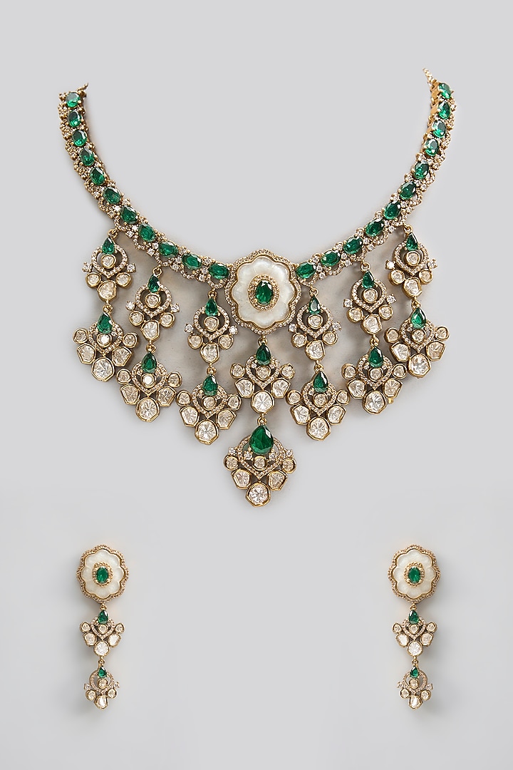 Gold Finish Kundan Polki & Pearl Necklace Set by Aura Trends at Pernia's Pop Up Shop