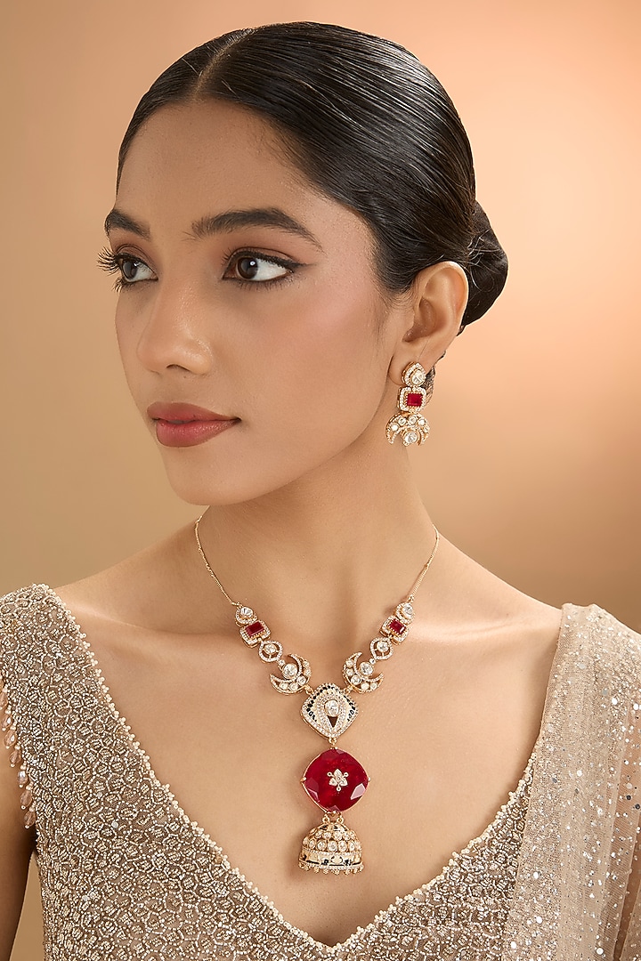 Gold Finish Kundan Polki & Pearl Necklace Set by Aura Trends at Pernia's Pop Up Shop