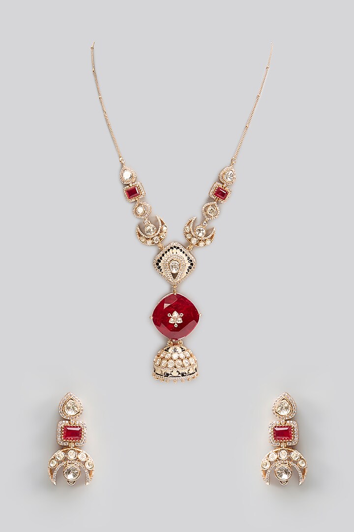 Gold Finish Kundan Polki & Pearl Necklace Set by Aura Trends at Pernia's Pop Up Shop