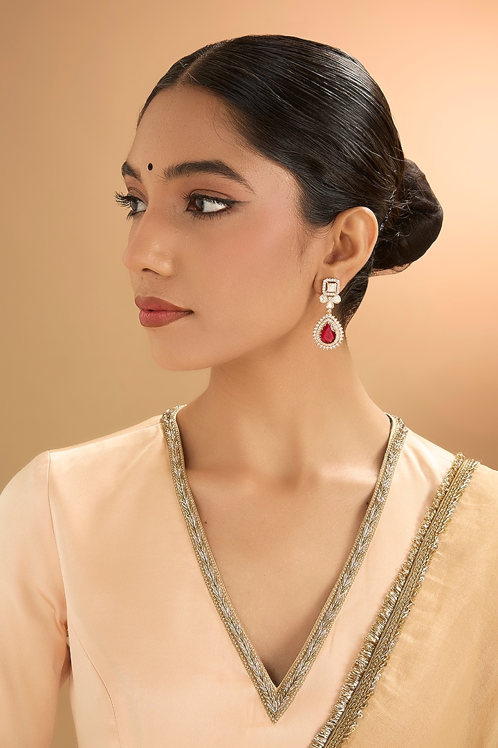 Gold Finish Kundan Polki & Pearl Dangler Earrings by Aura Trends at Pernia's Pop Up Shop