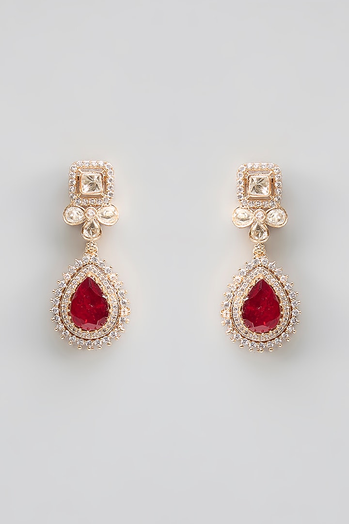 Gold Finish Kundan Polki & Pearl Dangler Earrings by Aura Trends at Pernia's Pop Up Shop