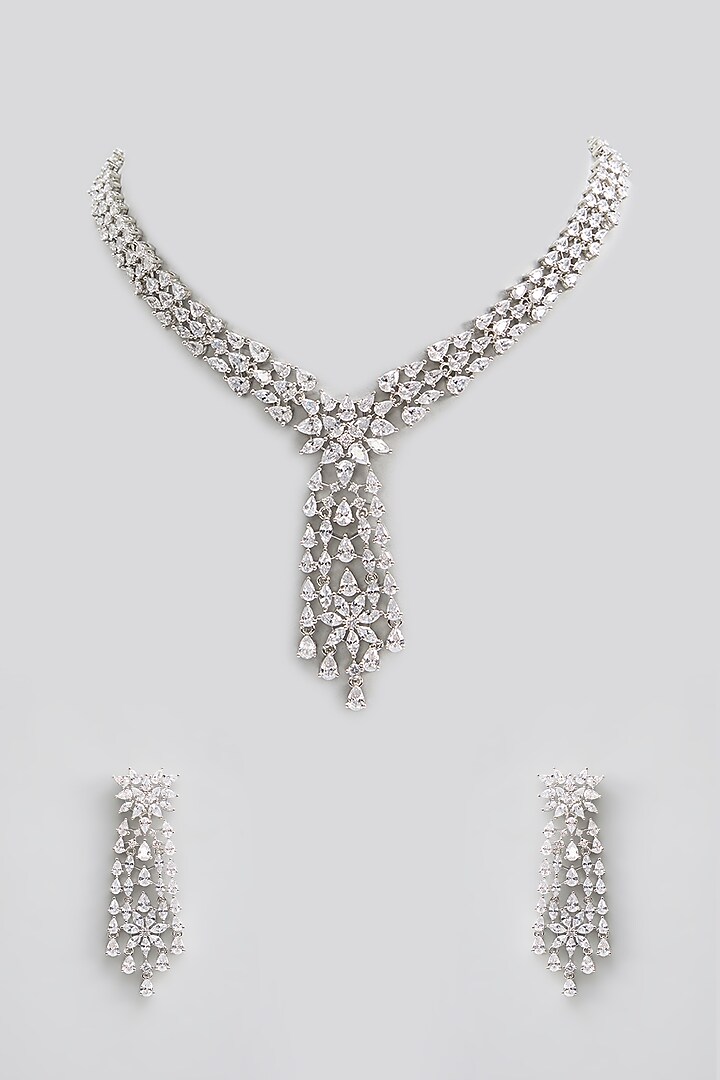 Silver Rhodium Finish Kundan Polki & Pearl Necklace Set by Aura Trends at Pernia's Pop Up Shop