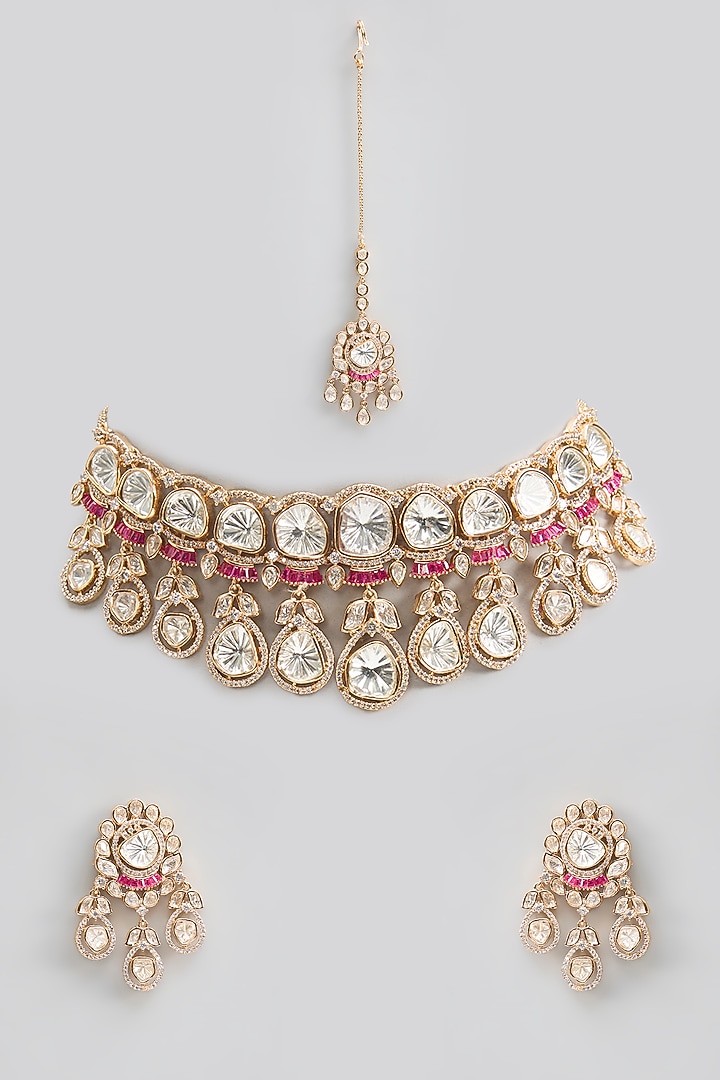 Gold Finish Kundan Polki & Pearl Necklace Set by Aura Trends at Pernia's Pop Up Shop