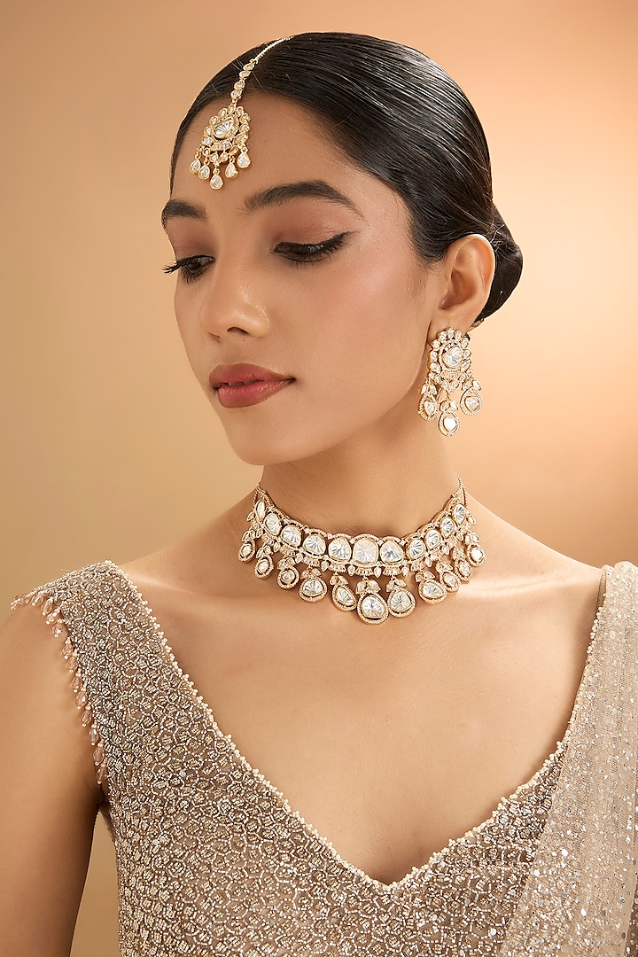 Gold Finish Kundan Polki & Pearl Necklace Set by Auraa Trends at Pernia's Pop Up Shop