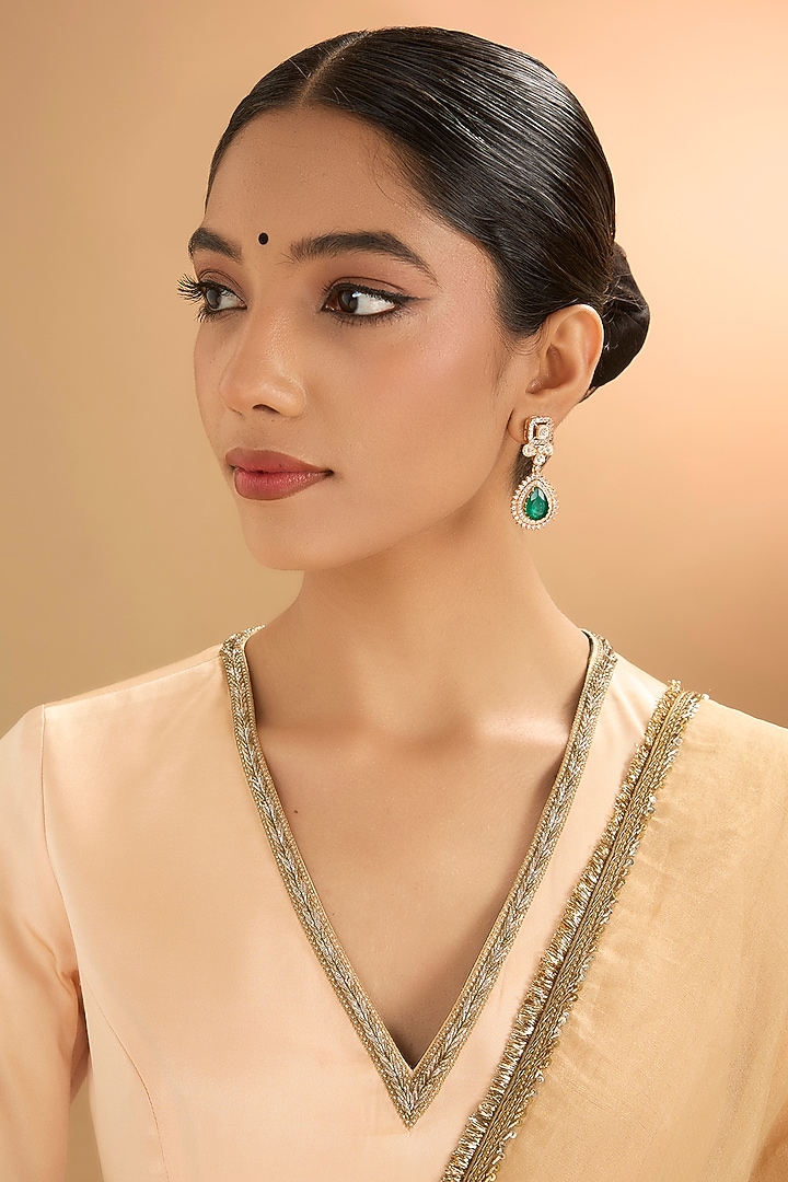 Gold Finish Kundan Polki & Pearl Dangler Earrings by Aura Trends at Pernia's Pop Up Shop