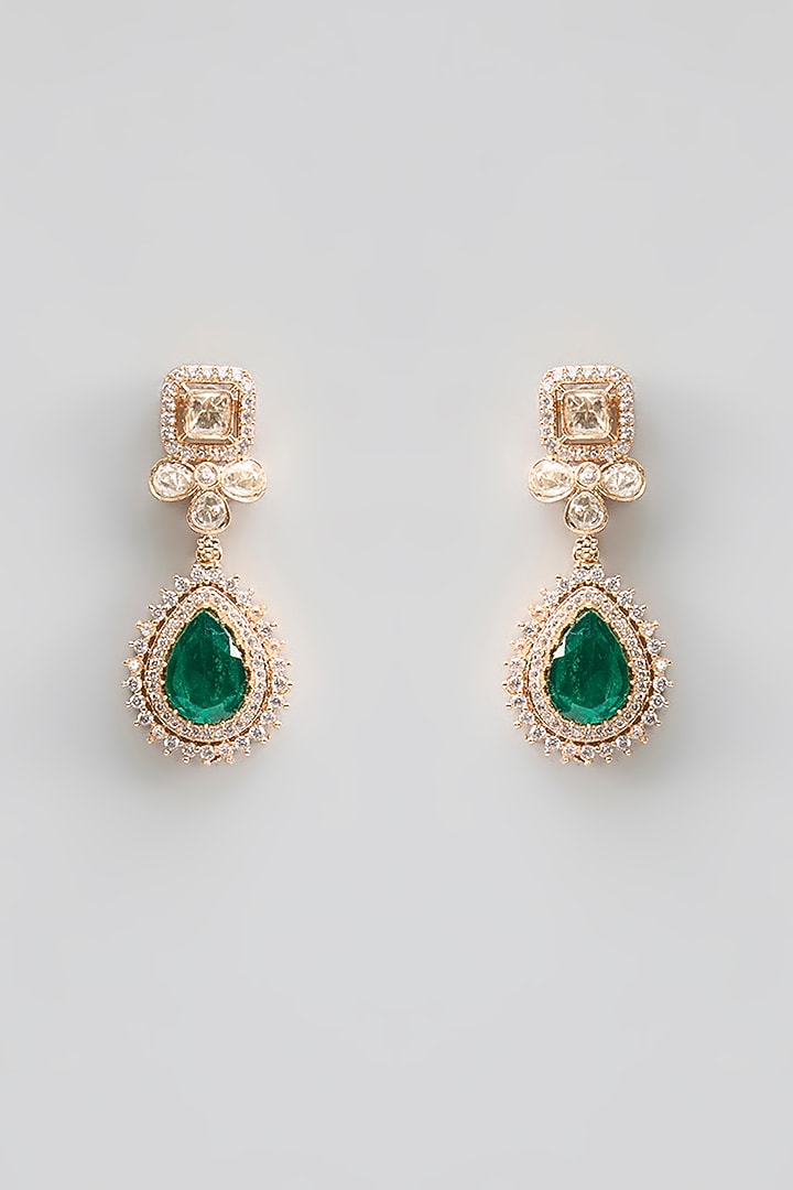 Gold Finish Kundan Polki & Pearl Dangler Earrings by Aura Trends at Pernia's Pop Up Shop