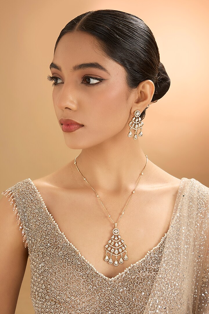 Gold Finish Kundan Polki & Pearl Necklace Set by Aura Trends at Pernia's Pop Up Shop