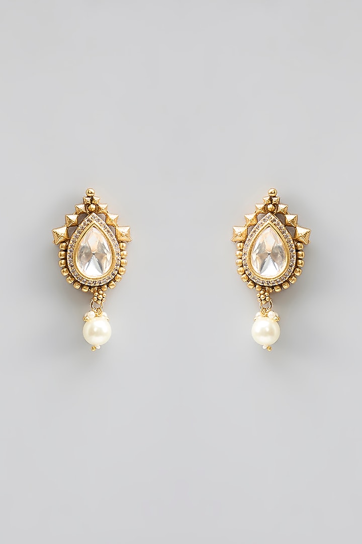 Gold Finish Kundan Polki & Pearl Choker Necklace Set by Aura Trends at Pernia's Pop Up Shop