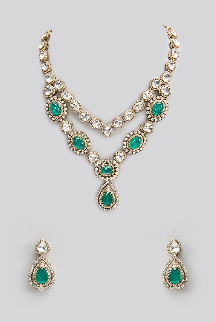 Gold Finish Kundan Polki Necklace Set by Aura Trends at Pernia's Pop Up Shop