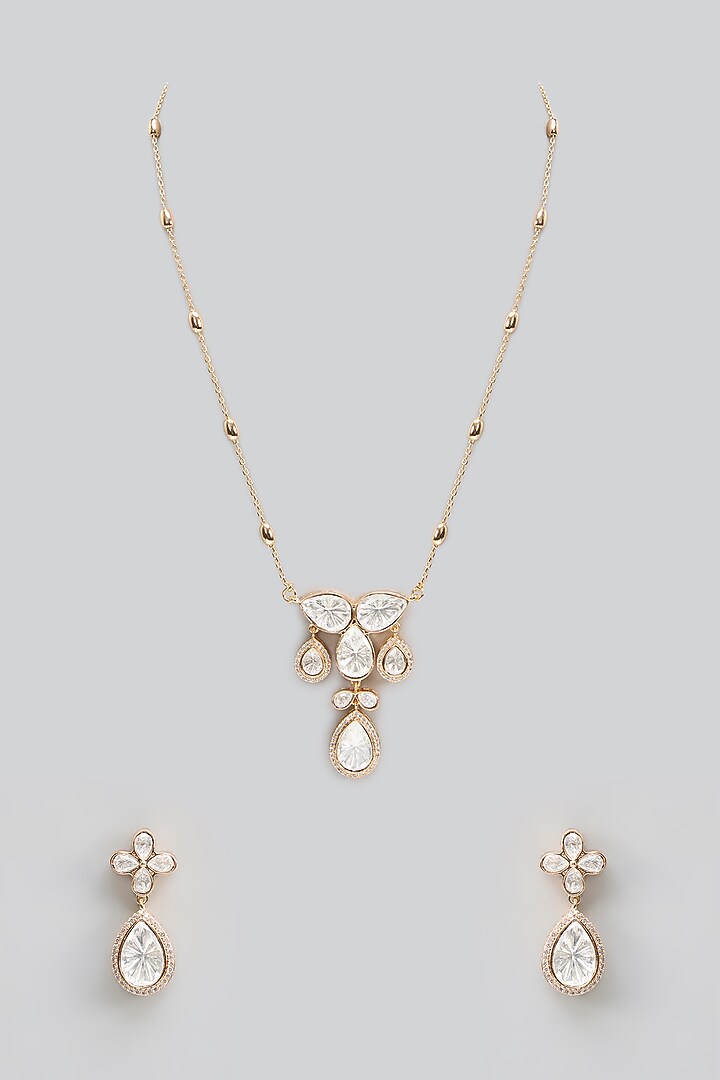 Gold Finish Kundan Polki Necklace Set by Aura Trends at Pernia's Pop Up Shop