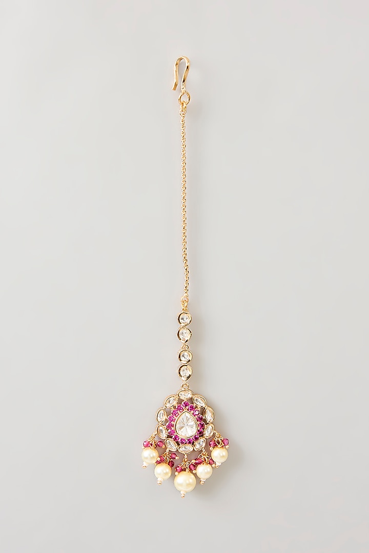 Gold Finish Kundan Polki Maangtikka by Aura Trends at Pernia's Pop Up Shop