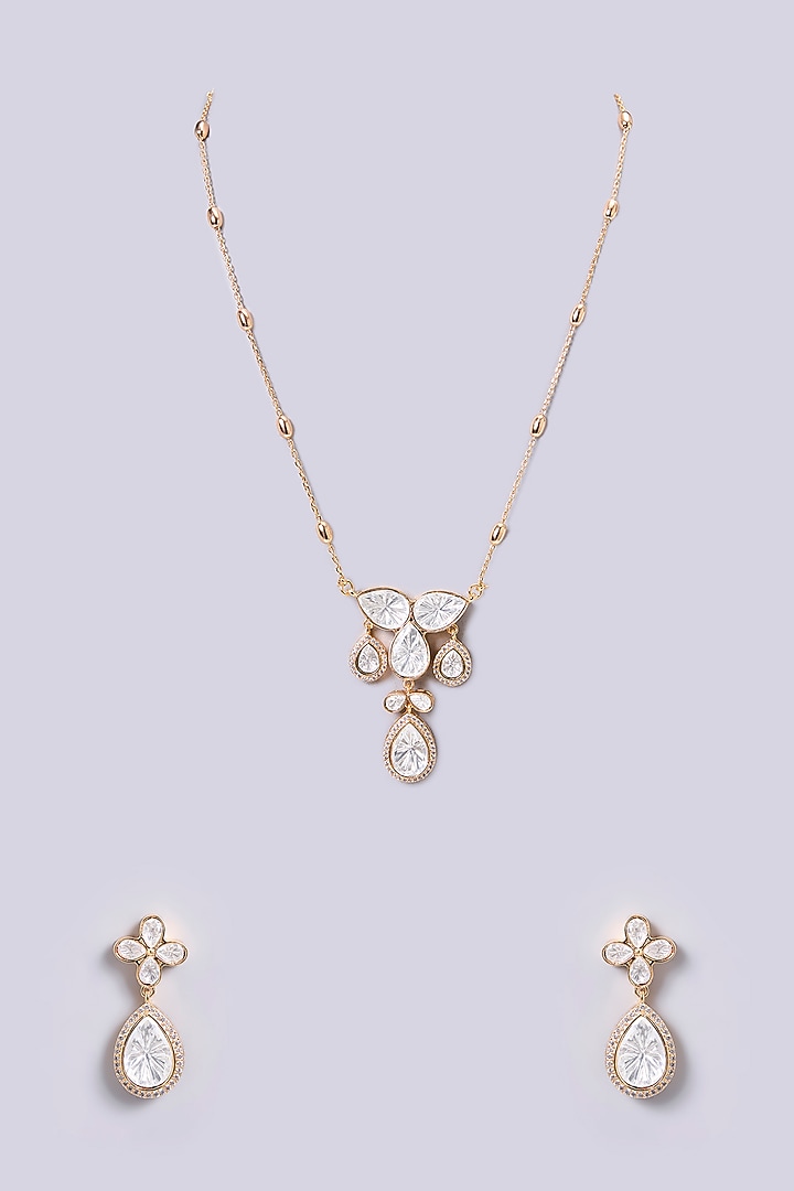 Gold Finish Pearl Necklace Set by Aura Trends at Pernia's Pop Up Shop