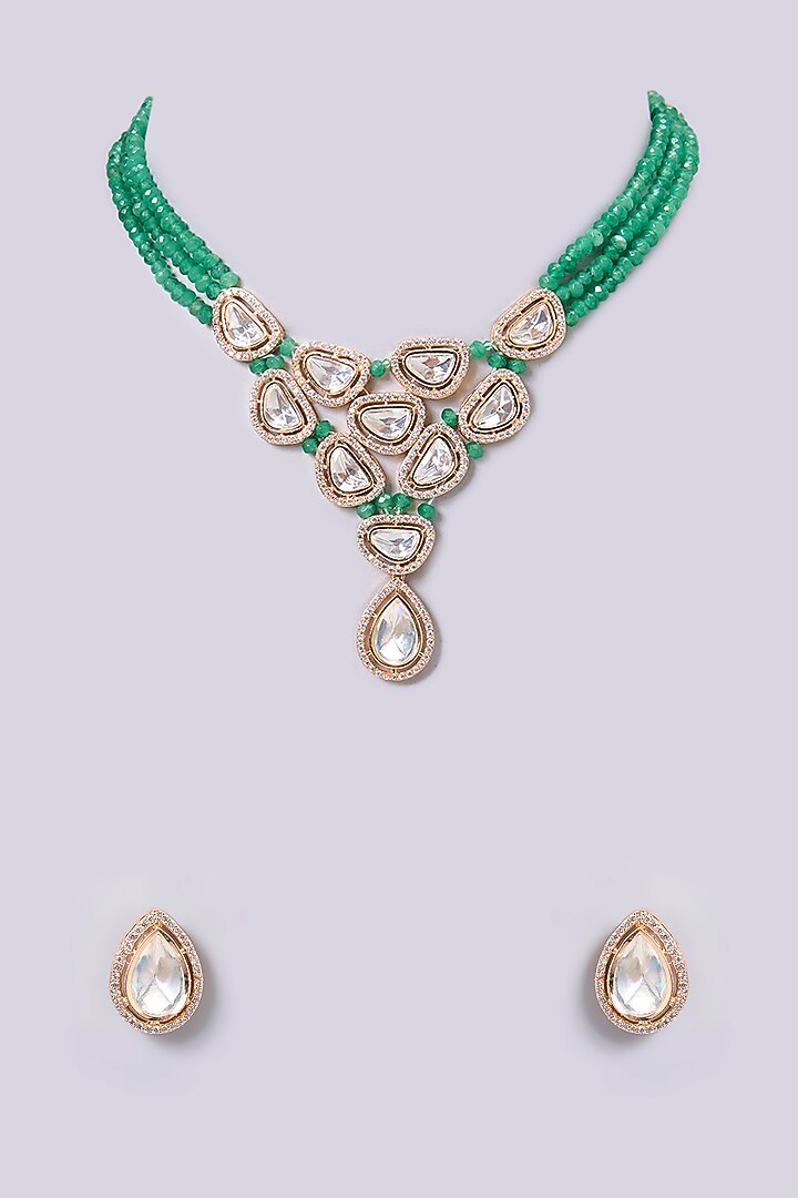 Gold Finish Kundan Polki & Pearl Necklace Set by Aura Trends at Pernia's Pop Up Shop