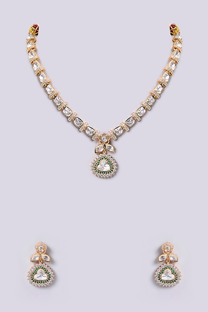 Two-Tone Finish Zircon & Pearl Necklace Set by Aura Trends at Pernia's Pop Up Shop