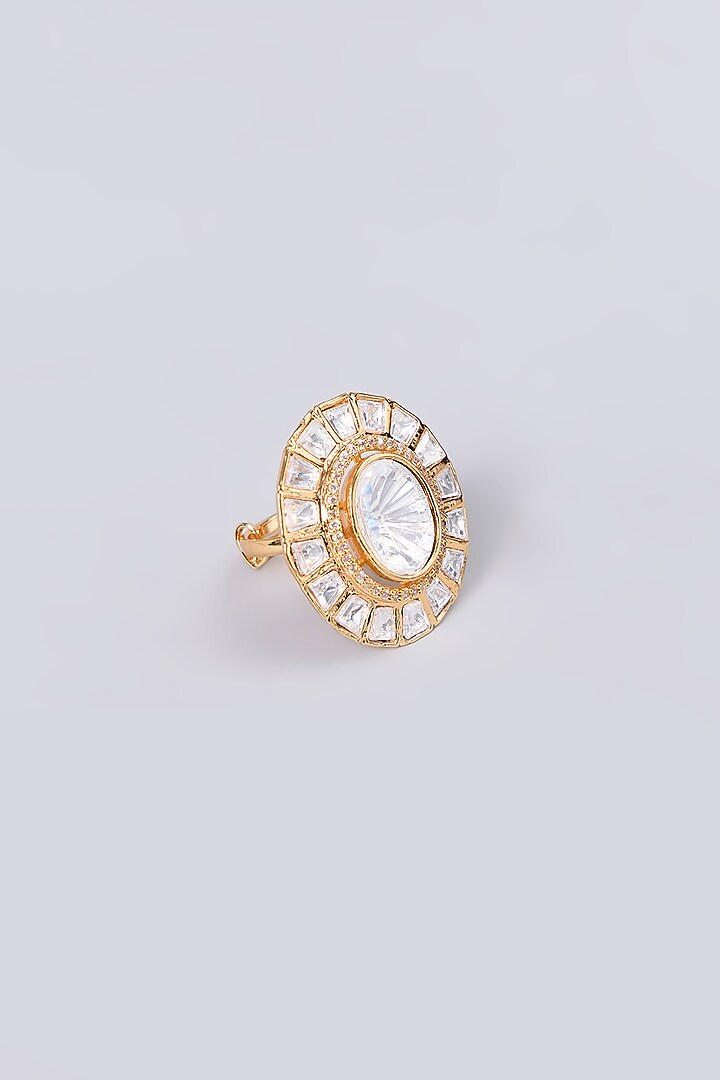 Gold Finish Kundan Polki Ring by Aura Trends at Pernia's Pop Up Shop