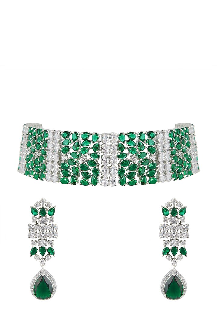White Finish Diamond Choker Necklace Set by Aura Trends at Pernia's Pop Up Shop