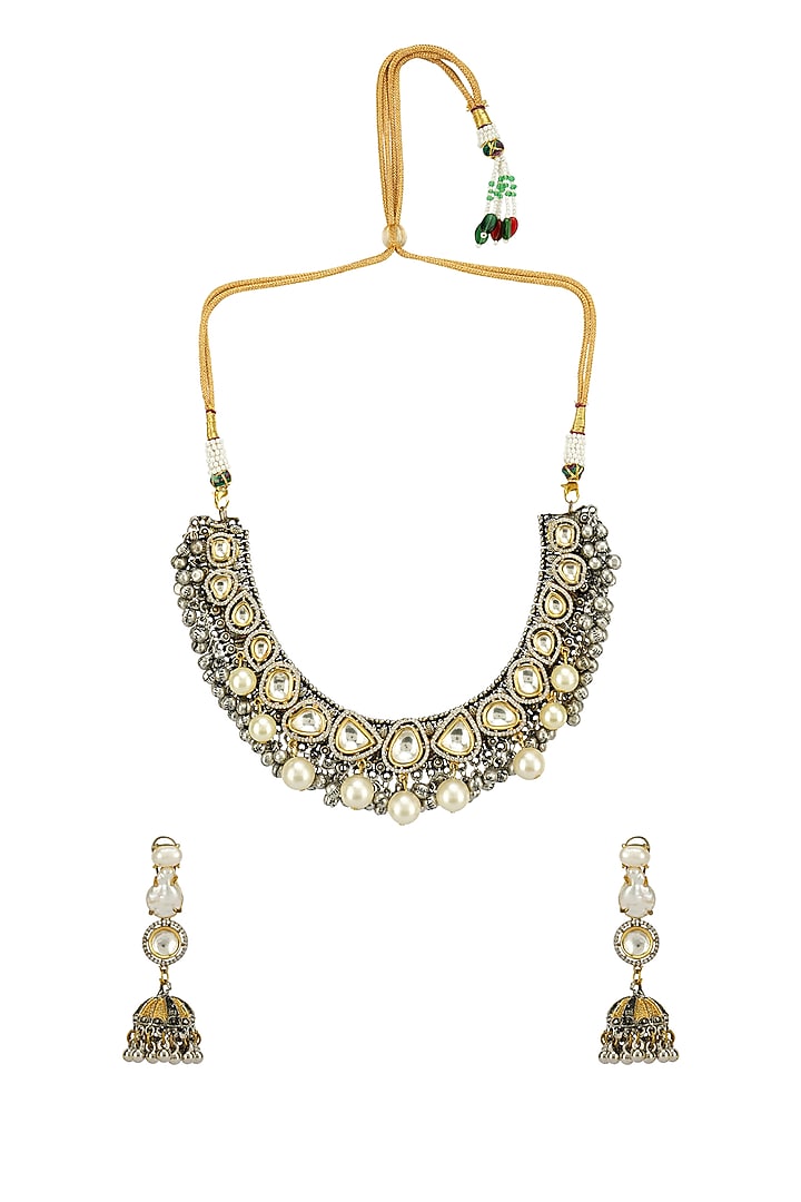 Two Tone Finish Kundan Polki Necklace Set by Aura Trends at Pernia's Pop Up Shop