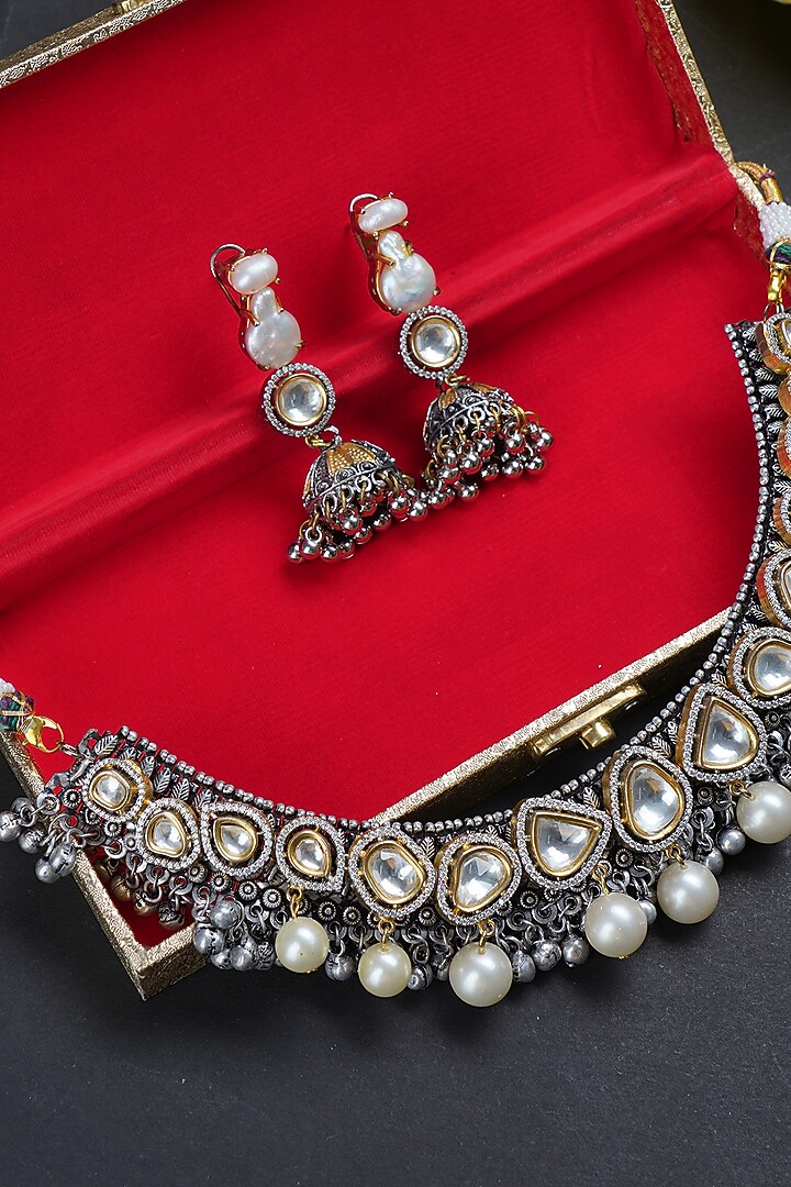 Two Tone Finish Kundan Polki Necklace Set by Aura Trends at Pernia's Pop Up Shop