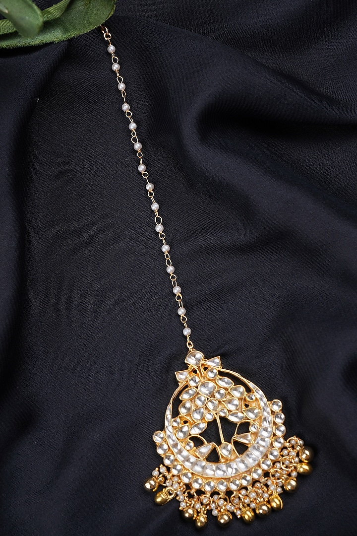Gold Plated Kundan Polki Maang Tikka by Aura Trends at Pernia's Pop Up Shop