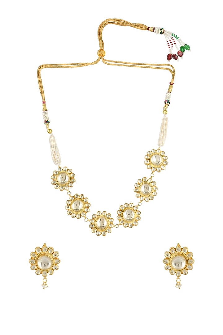 Gold Plated Kundan Polki & Pearls Necklace Set by Aura Trends at Pernia's Pop Up Shop