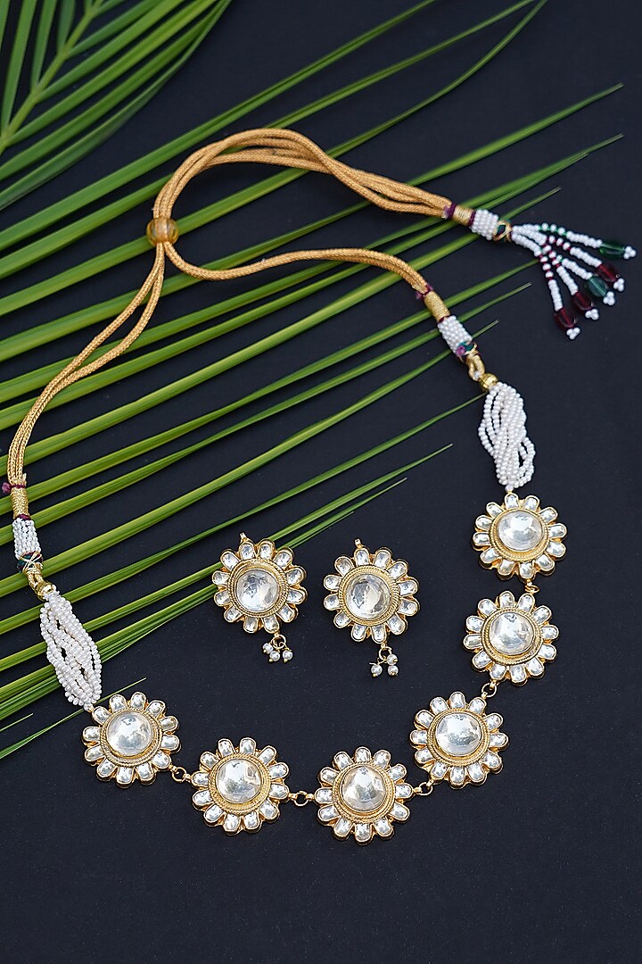 Gold Plated Kundan Polki & Pearls Necklace Set by Aura Trends at Pernia's Pop Up Shop