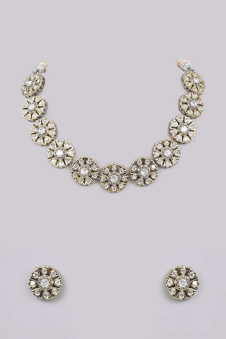 Gold Finish Kundan Polki Choker Necklace Set by Aura Trends at Pernia's Pop Up Shop