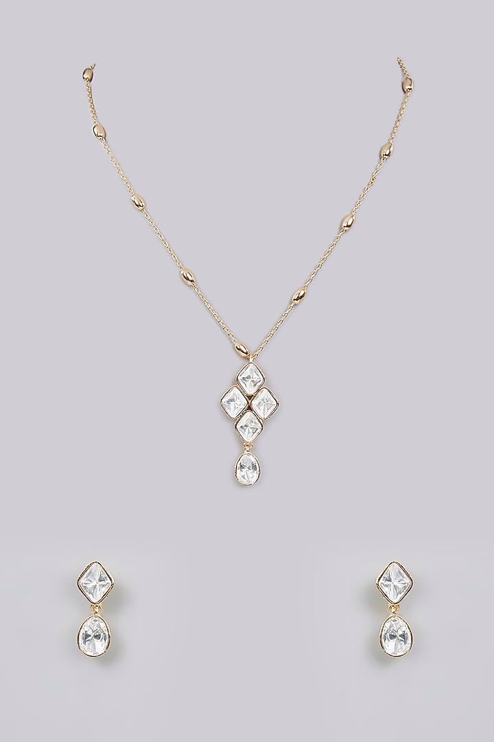 Gold Finish Pearl Pendant Necklace Set by Aura Trends at Pernia's Pop Up Shop