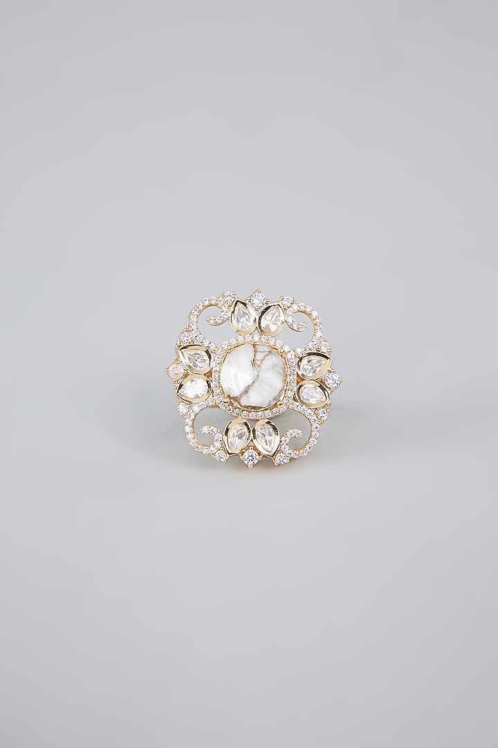 Gold Finish Kundan Polki Floral Ring by Aura Trends at Pernia's Pop Up Shop