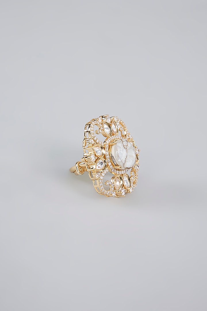 Gold Finish Kundan Polki Floral Ring by Aura Trends at Pernia's Pop Up Shop
