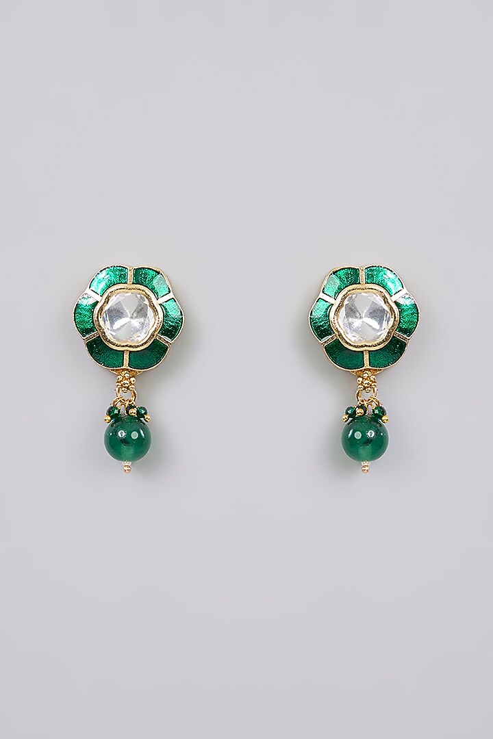 Antique Gold Finish Kundan Polki & Green Stone Choker Necklace Set by Aura Trends at Pernia's Pop Up Shop