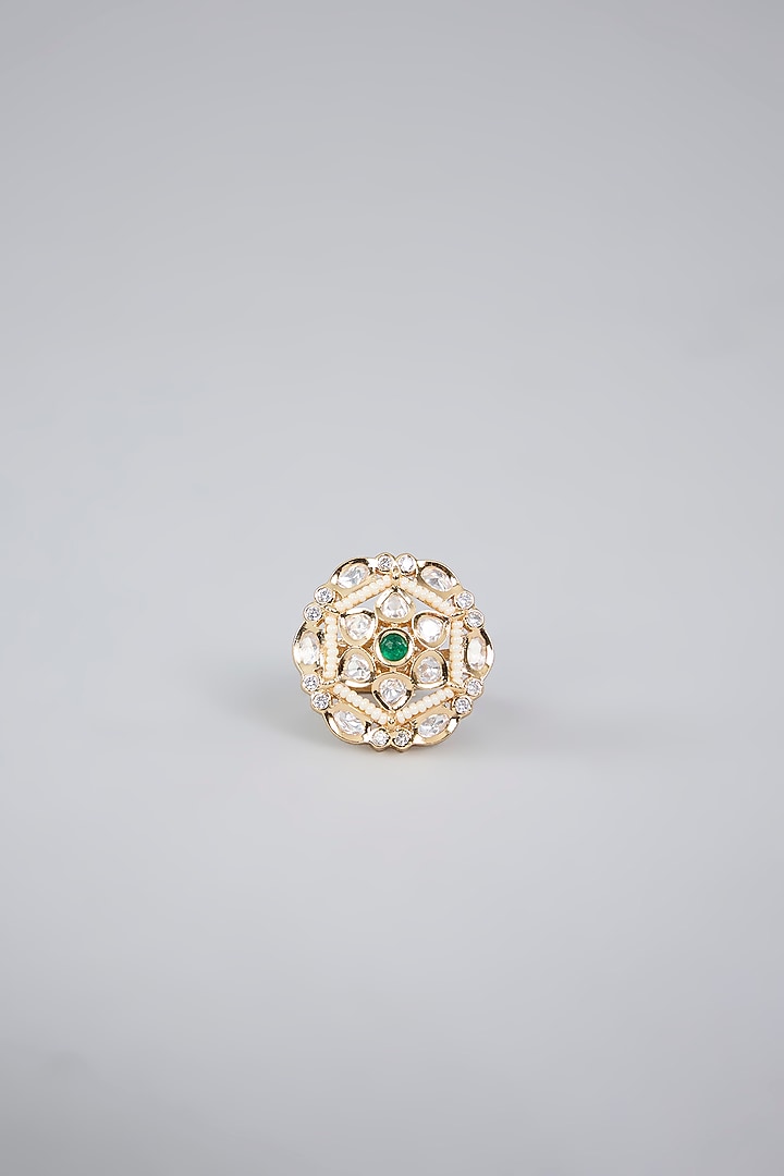 Gold Finish Gemstone Floral Ring by Aura Trends at Pernia's Pop Up Shop