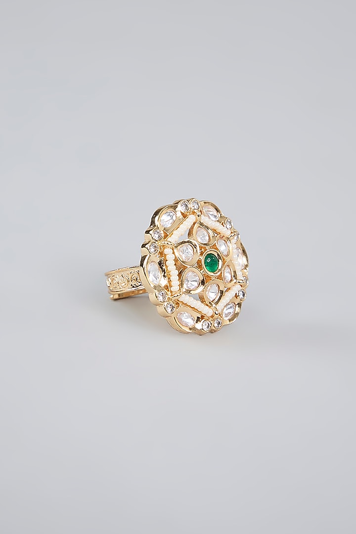 Gold Finish Gemstone Floral Ring by Aura Trends at Pernia's Pop Up Shop