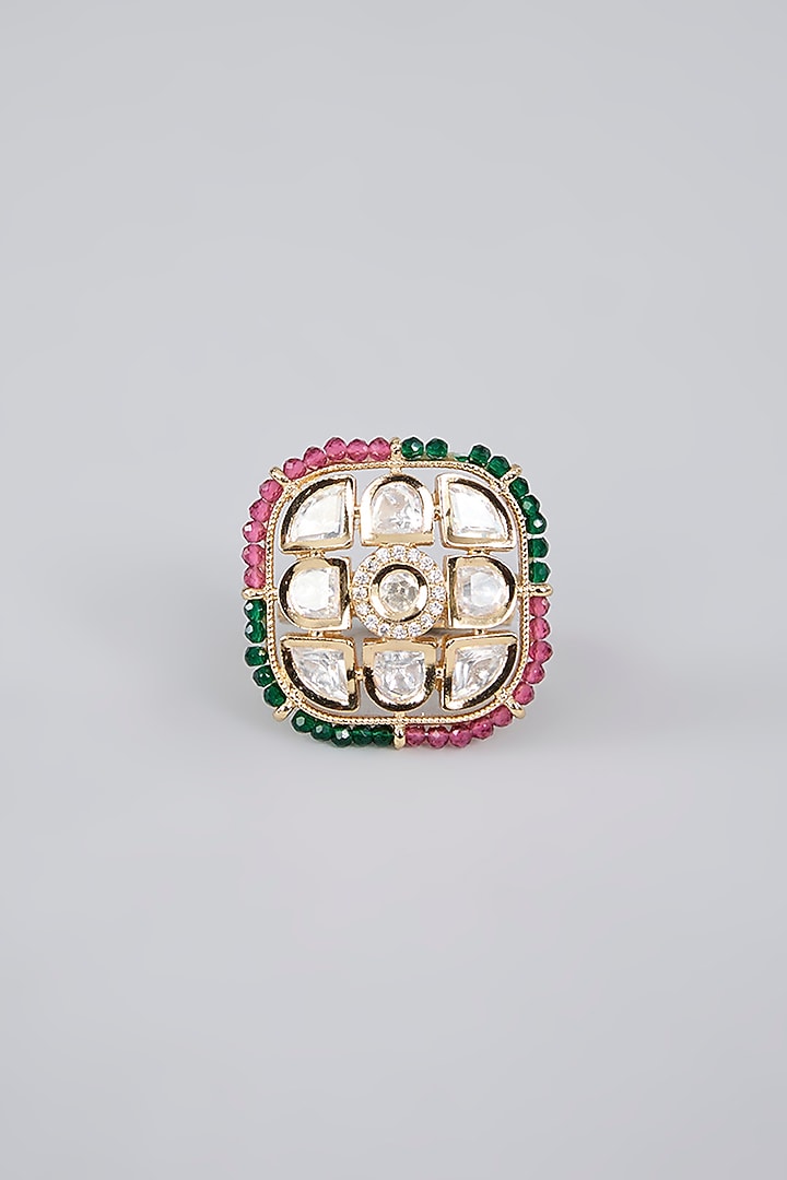 Gold Finish Beaded & Stone Ring by Aura Trends at Pernia's Pop Up Shop
