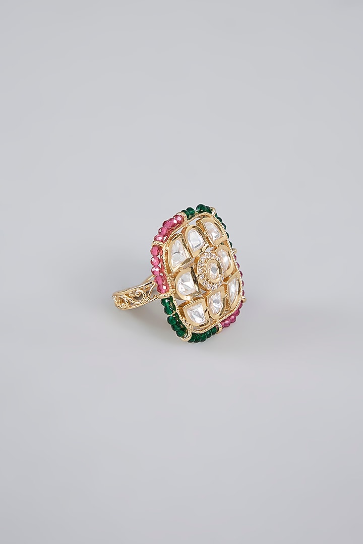 Gold Finish Beaded & Stone Ring by Aura Trends at Pernia's Pop Up Shop