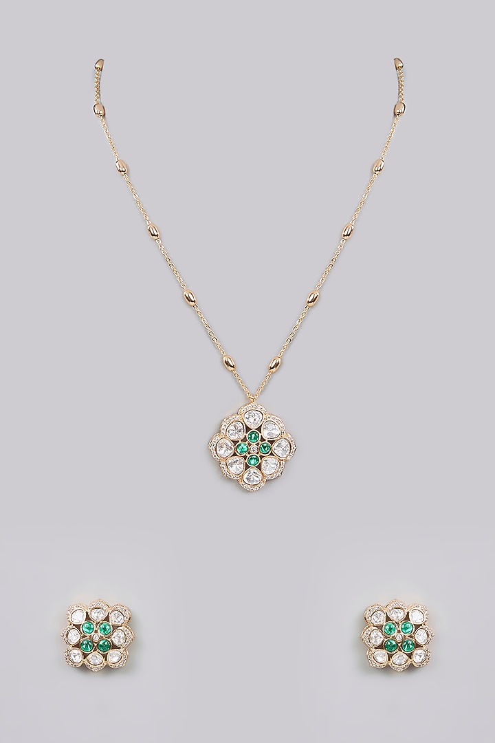 Gold Finish Gemstone Necklace Set by Aura Trends at Pernia's Pop Up Shop