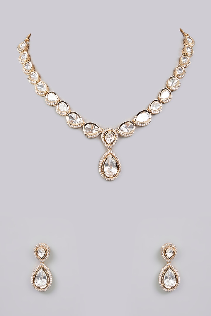 Gold Finish Kundan Polki & Pearl Necklace Set by Aura Trends at Pernia's Pop Up Shop