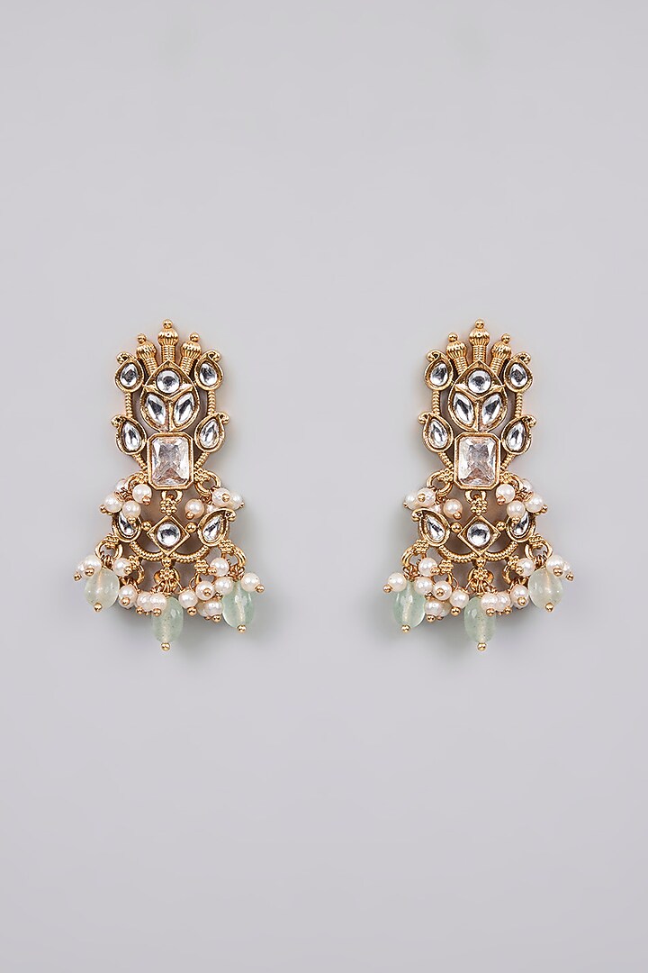 Gold Finish Kundan Polki & Pearl Choker Necklace Set by Aura Trends at Pernia's Pop Up Shop