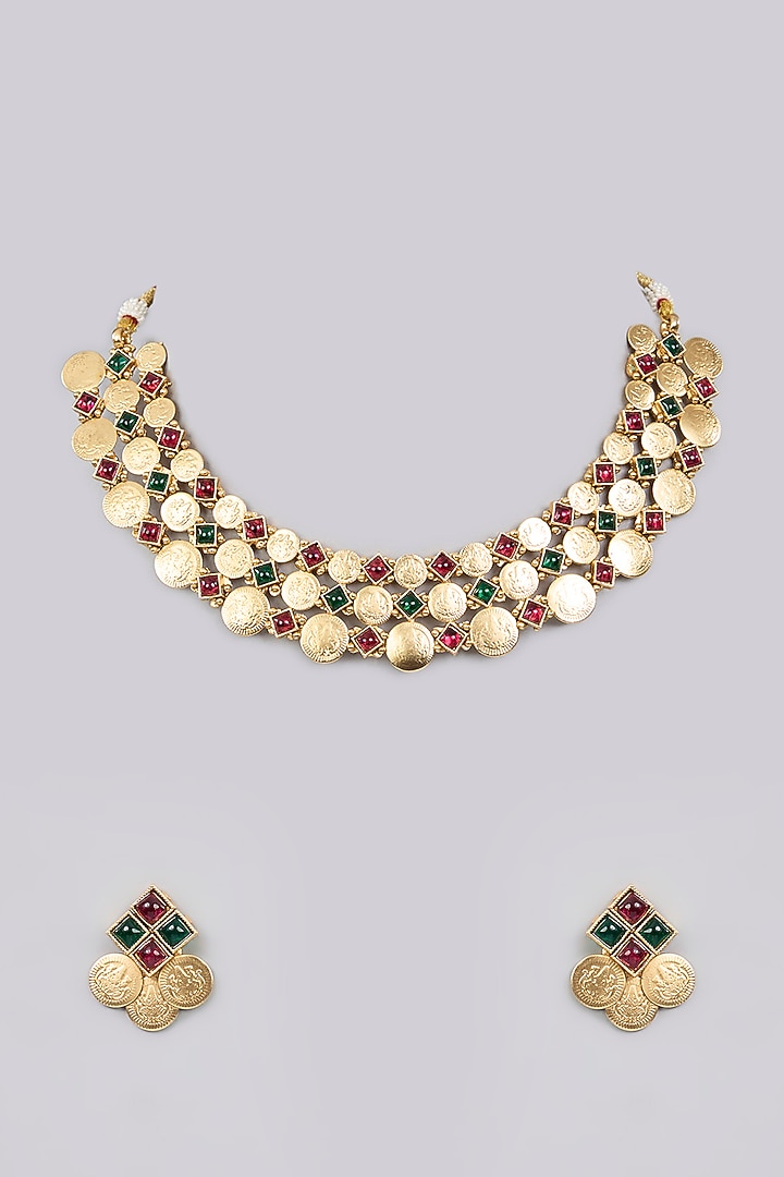 Gold Finish Kundan Polki Necklace Set by Aura Trends at Pernia's Pop Up Shop