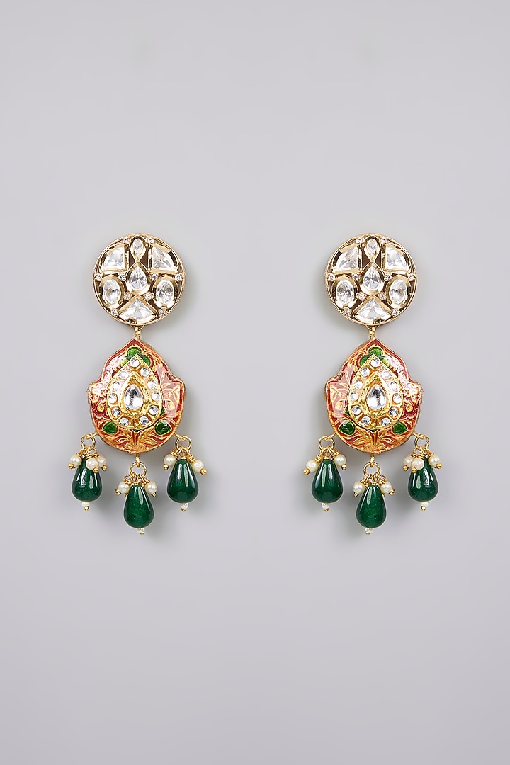 Gold Finish Kundan Polki Necklace Set by Aura Trends at Pernia's Pop Up Shop