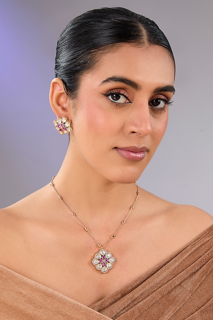 Gold Finish Pearl Pendant Necklace Set by Auraa Trends at Pernia's Pop Up Shop