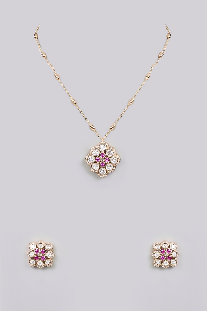 Gold Finish Pearl Pendant Necklace Set by Aura Trends at Pernia's Pop Up Shop