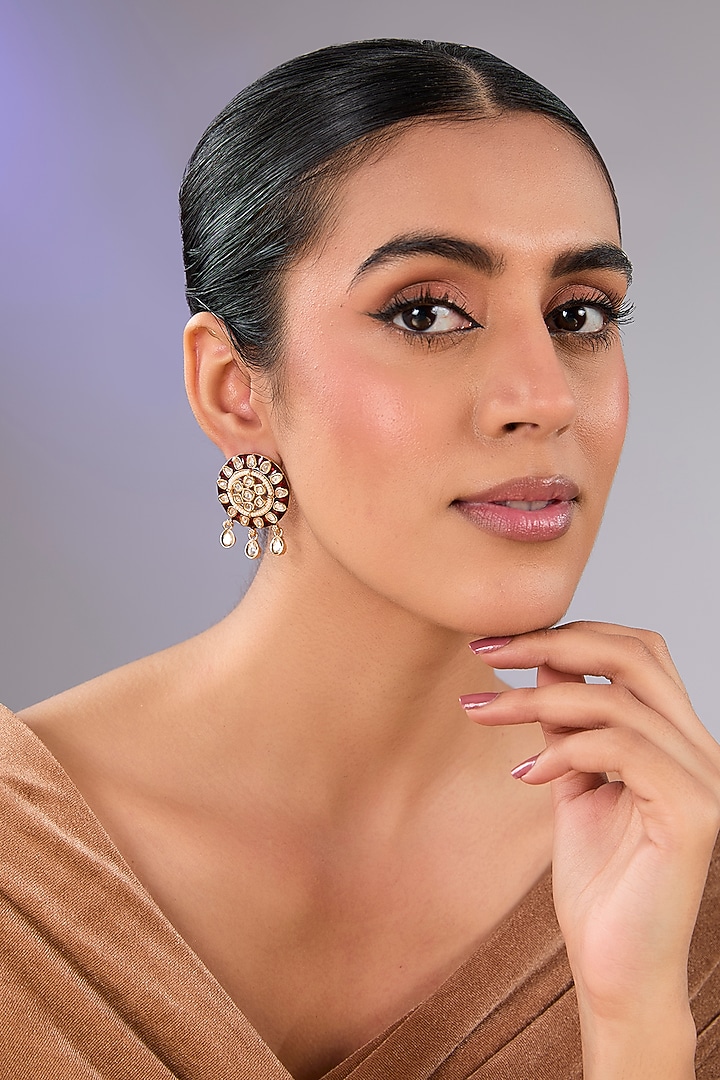Gold Finish Green Pearl Stud Earrings by Auraa Trends at Pernia's Pop Up Shop