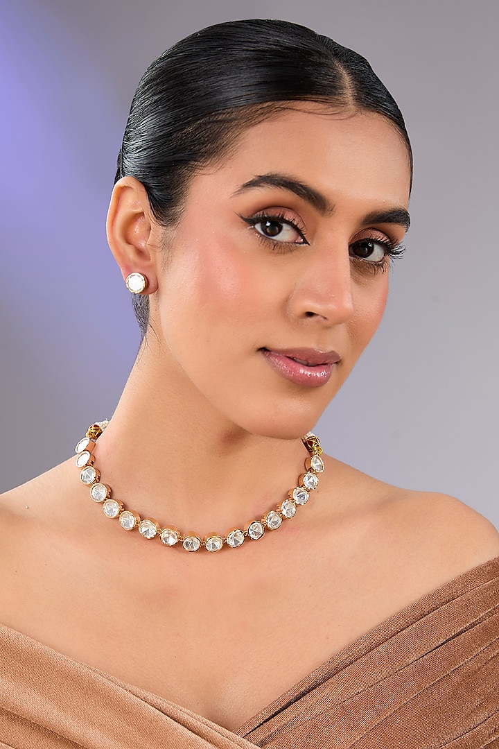 Gold Finish Pearl Choker Necklace Set by Aura Trends at Pernia's Pop Up Shop