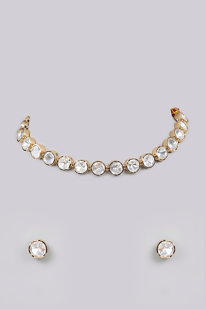 Gold Finish Pearl Choker Necklace Set by Aura Trends at Pernia's Pop Up Shop