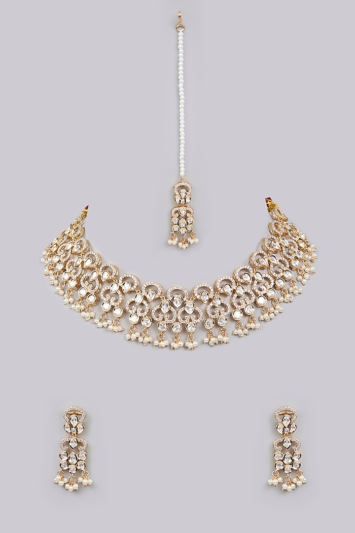 Gold Finish Pearl Necklace Set by Aura Trends at Pernia's Pop Up Shop