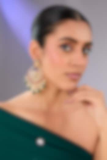 Gold Finish Green Stone & Kundan Polki Earrings by Auraa Trends at Pernia's Pop Up Shop