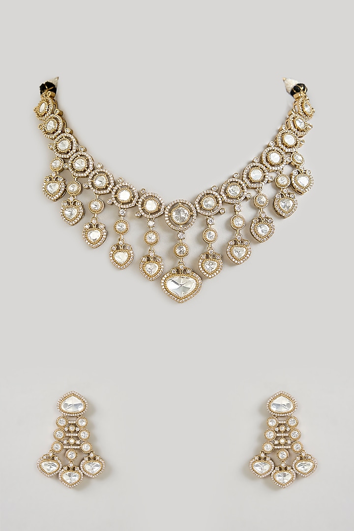 Gold Finish White Kundan Polki Choker Necklace Set by Aura Trends at Pernia's Pop Up Shop