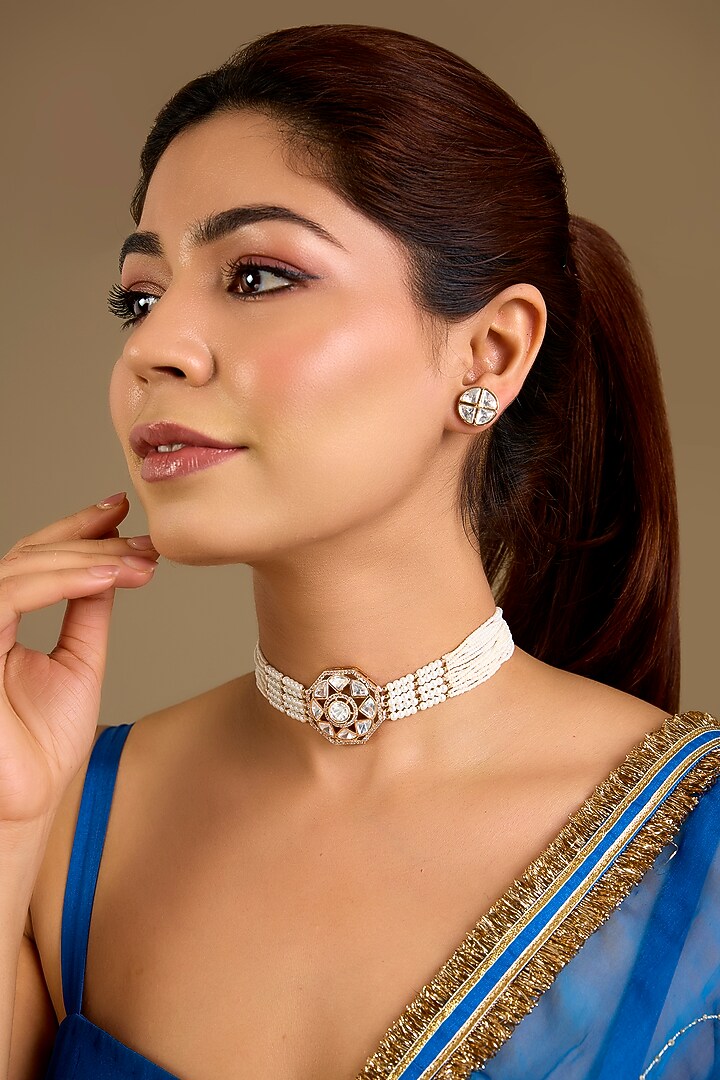 Gold Finish Emerald Green Cubic Zirconia Choker Necklace Set by Aura Trends at Pernia's Pop Up Shop