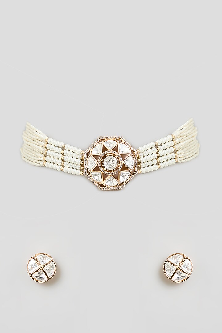 Gold Finish Emerald Green Cubic Zirconia Choker Necklace Set by Aura Trends at Pernia's Pop Up Shop
