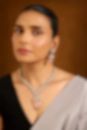 Gold Finish Pink Gemstone & Crystal Pendant Necklace Set by Auraa Trends at Pernia's Pop Up Shop